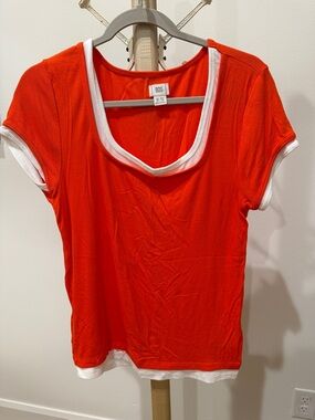 BDG Bright Orange Short-Sleeve Scoop Neck Tee with White Trim